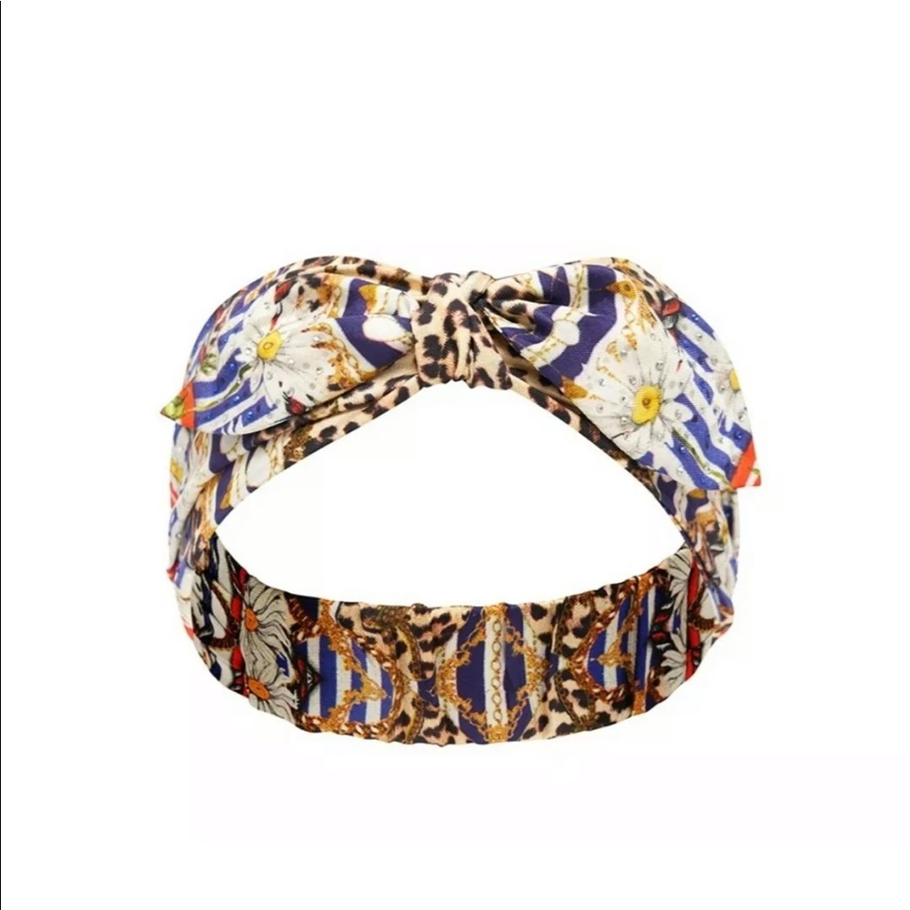 CAMILLA “Dear Brigitte” silk leopard print boho retro hippie headband front tie